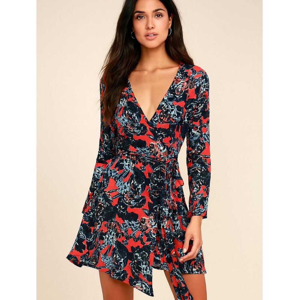 Roxy Pink and Blue Floral Wrap Dress
